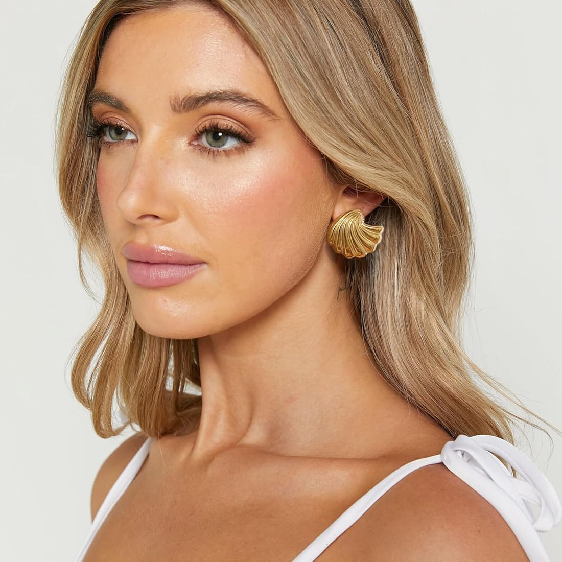 Gold Statement Earrings for Women Trendy, Chunky Gold Earrings Big Shell Wings Textured Dome Earr... | Amazon (US)