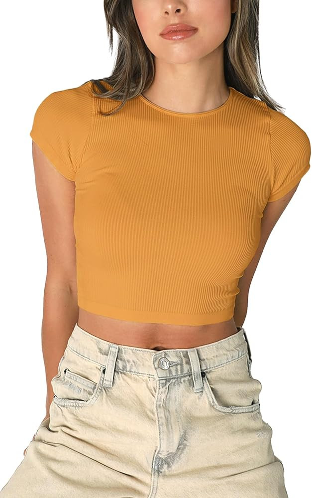 NIKIBIKI Women Seamless Ribbed Baby Tee Crop Shirt, Made in U.S.A, One Size | Amazon (US)