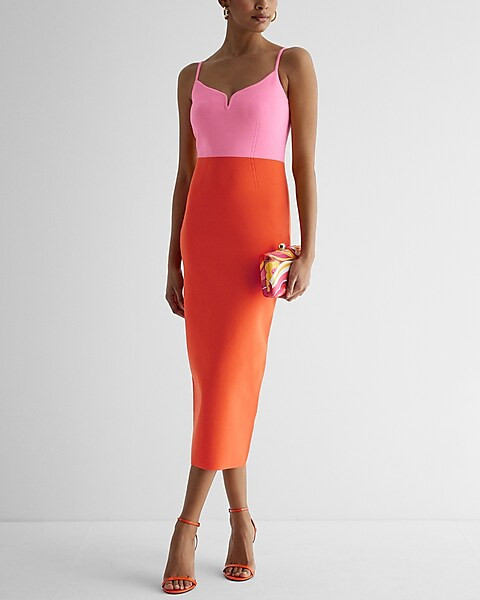 Body Contour V-Wire Color Block Midi Sweater Dress | Express