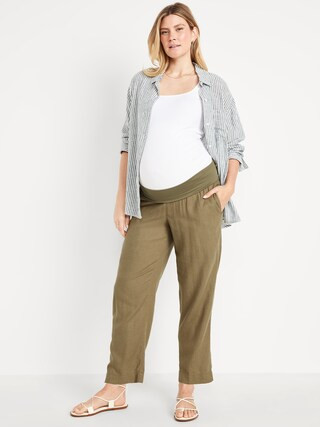 Maternity Rollover Waist Linen Pant | Old Navy (US)