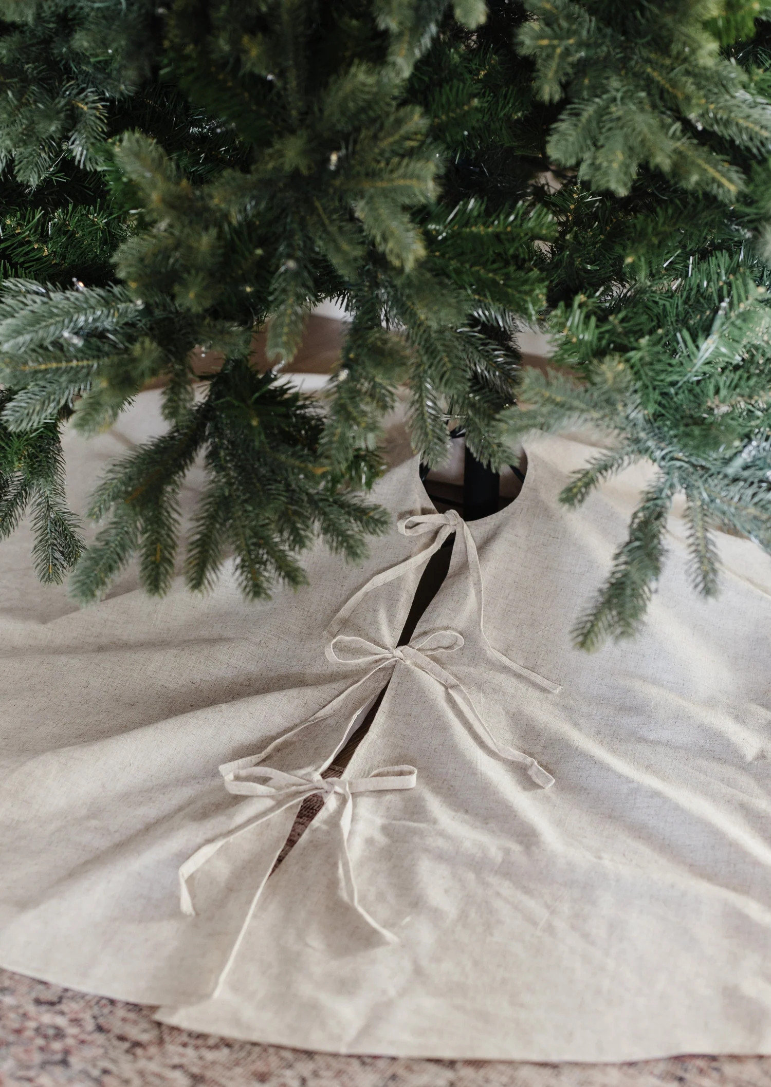 Large Round Linen Blend Christmas Tree Skirt - 72" | Afloral