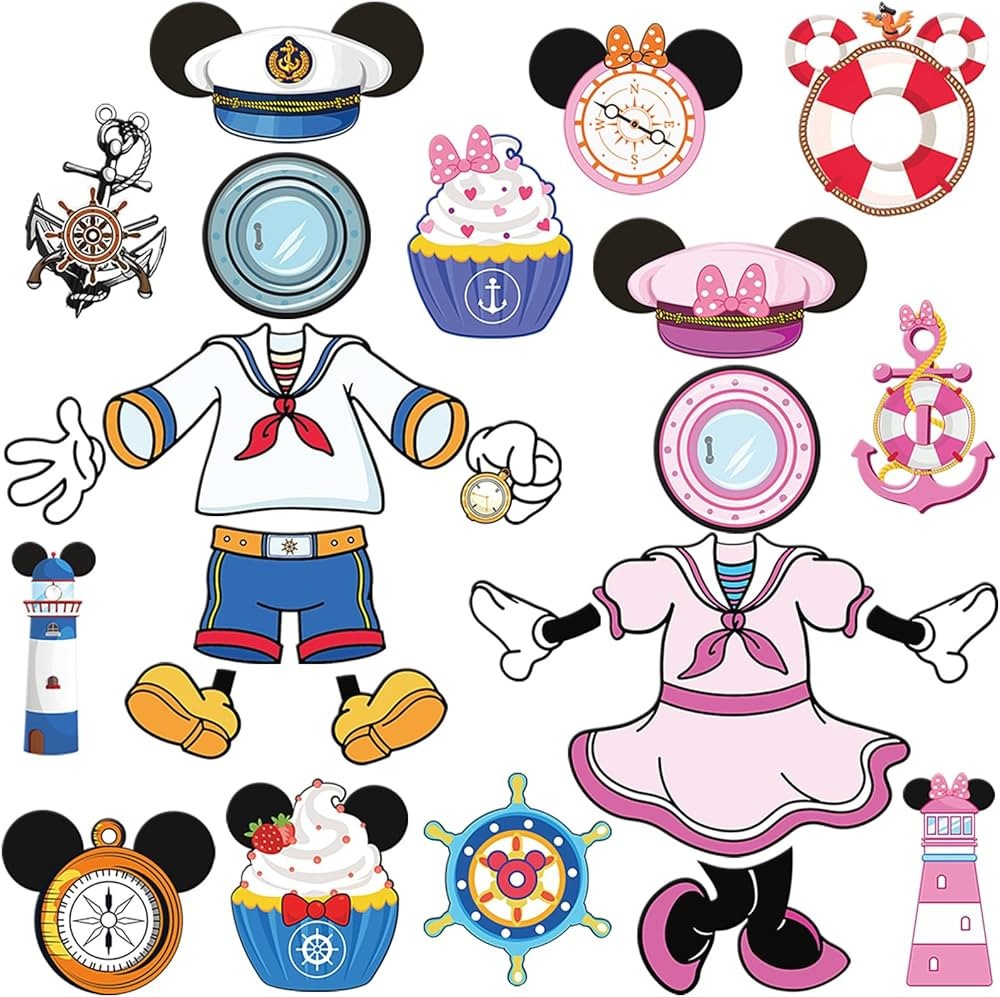 Mouse Cruise Door Decorations - 24 Pcs Large Ship Cabin Magnet Stickers Cute Blue Pink Mice Capta... | Amazon (US)