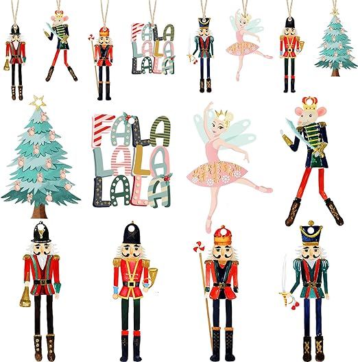 24 Pcs Christmas Nutcrackers Ornament Set Wooden King and Soldier Nutcracker Ornaments Decorative... | Amazon (US)