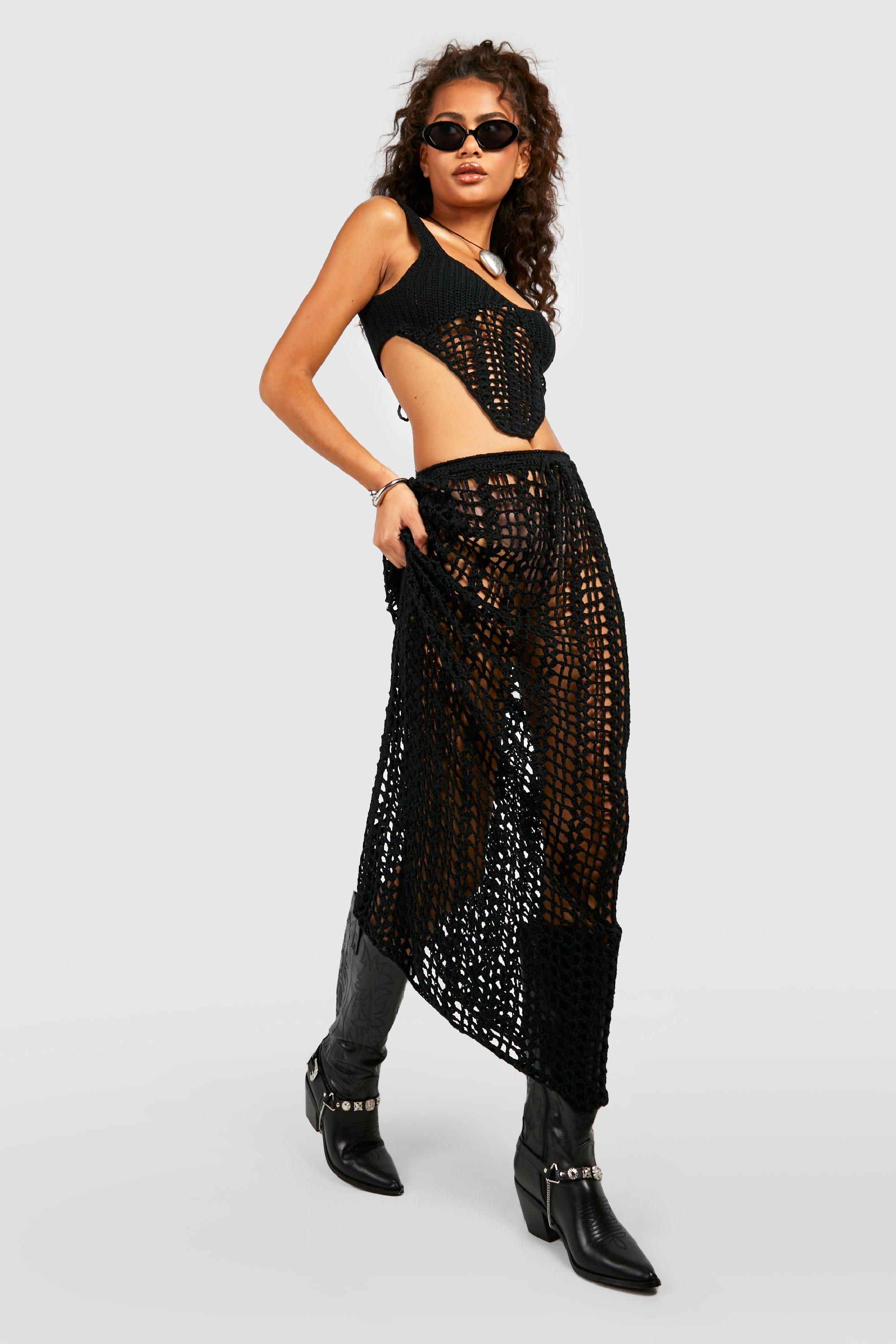 Womens Premium Crochet Lace Back Corset And Maxi Skirt Set - Black - Xl | Boohoo.com (US & CA)