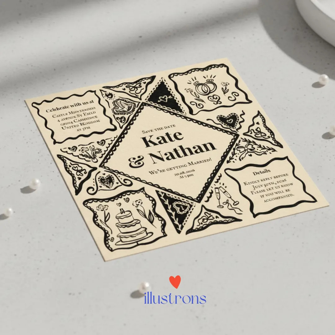 Printable Wedding Invitation Editable template with Canva - Victorian Puzzle Purse digital illust... | Etsy (US)