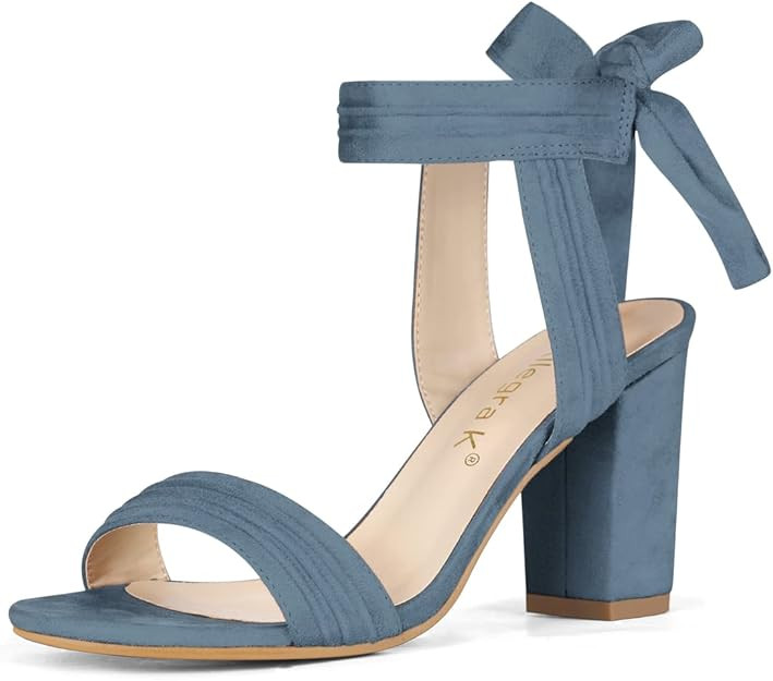 Allegra K Women Open Toe Ankle Tie Back Chunky Heel Sandals | Amazon (US)