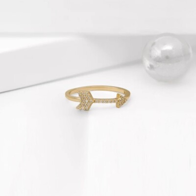Clear Lab-Grown Diamond Sideway Arrow Pattern Ring For Women In 10K Yellow Gold  | eBay | eBay CA