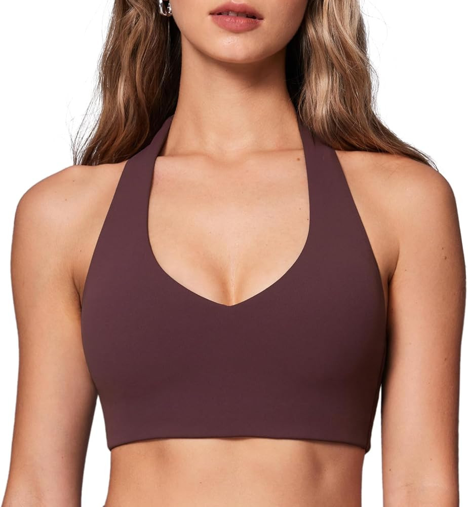 Womens Halter Longline Sports Bra Padded Low Back Yoga Bra Workout Crop Top with Built in Bra | Amazon (US)