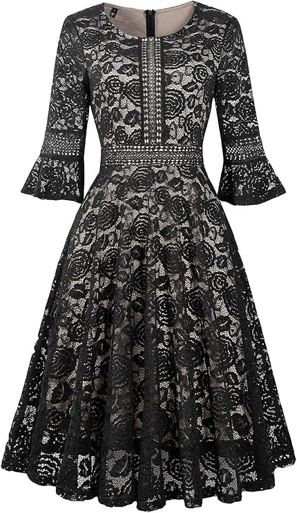 Women Wedding Dress Lace Bridesmaid Vintage Formal Cocktail Party Swing Dresses | Amazon (US)