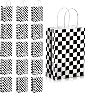 Epakh 16 Pcs Checkered Racing Treat Bags Race Car Party Favors Bag with Handles Black and White C... | Amazon (US)