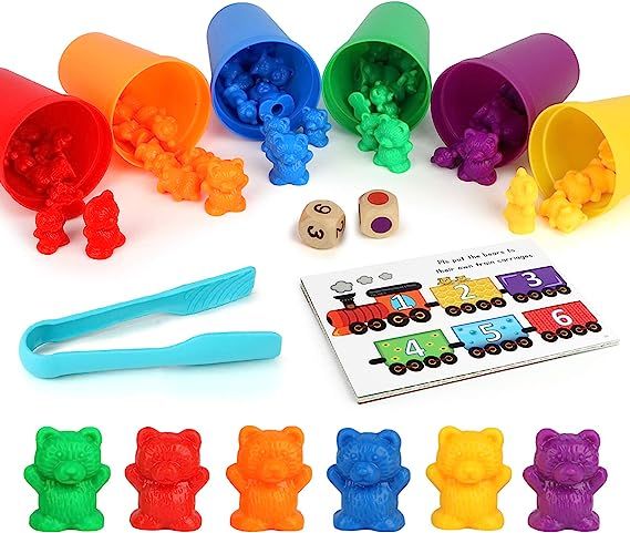 BeebeeRun Counting Bears for Toddlers with Matching Sorting Cups,Rainbow Bear Counters with Activ... | Amazon (US)