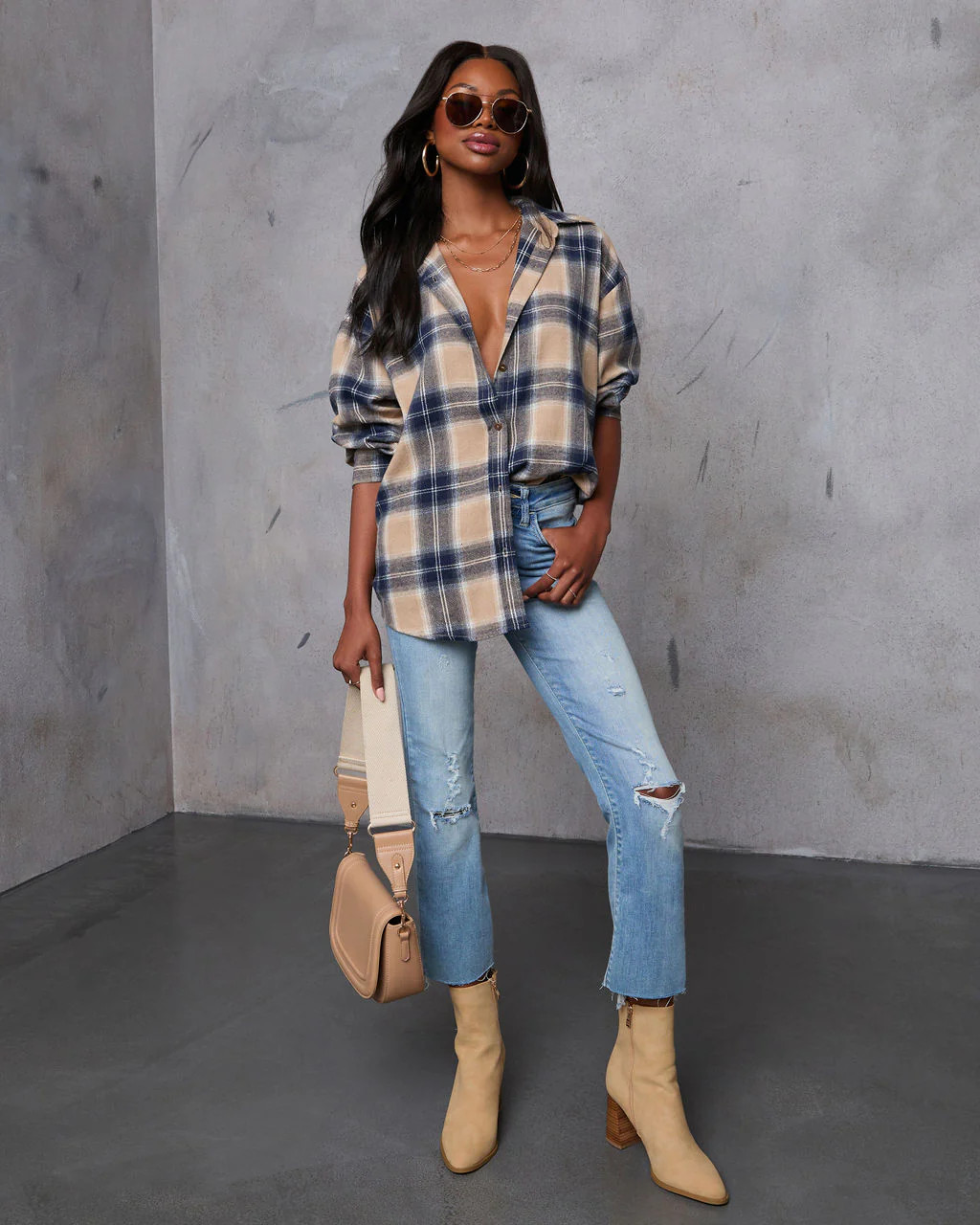 Pumpkin Patch Vibes Plaid Button Down Top | VICI