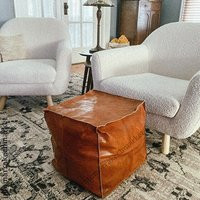 Leather Square Pouf Ottoman, Moroccan Ottoman Pouffe, Pouf Footstool, Unstuffed Floor Pouf | Etsy (US)