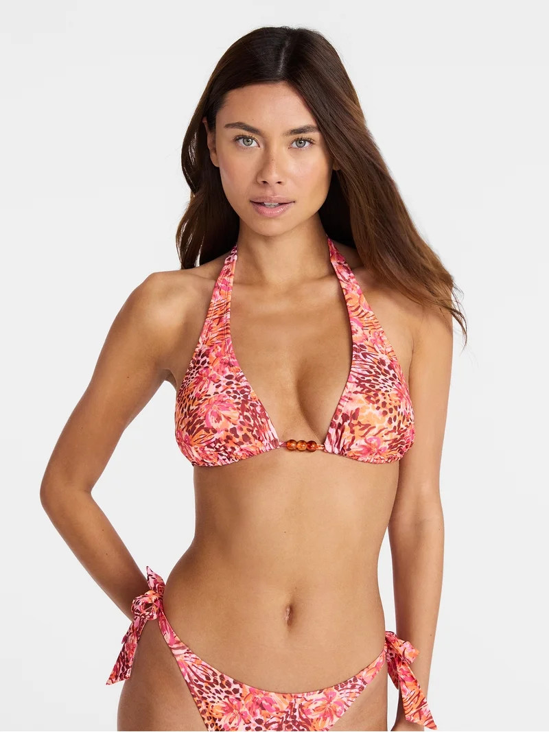 No Boundaries Floral Animal Tall Triangle Halter Bikini Top, Women's XXS-XXL | Walmart (US)