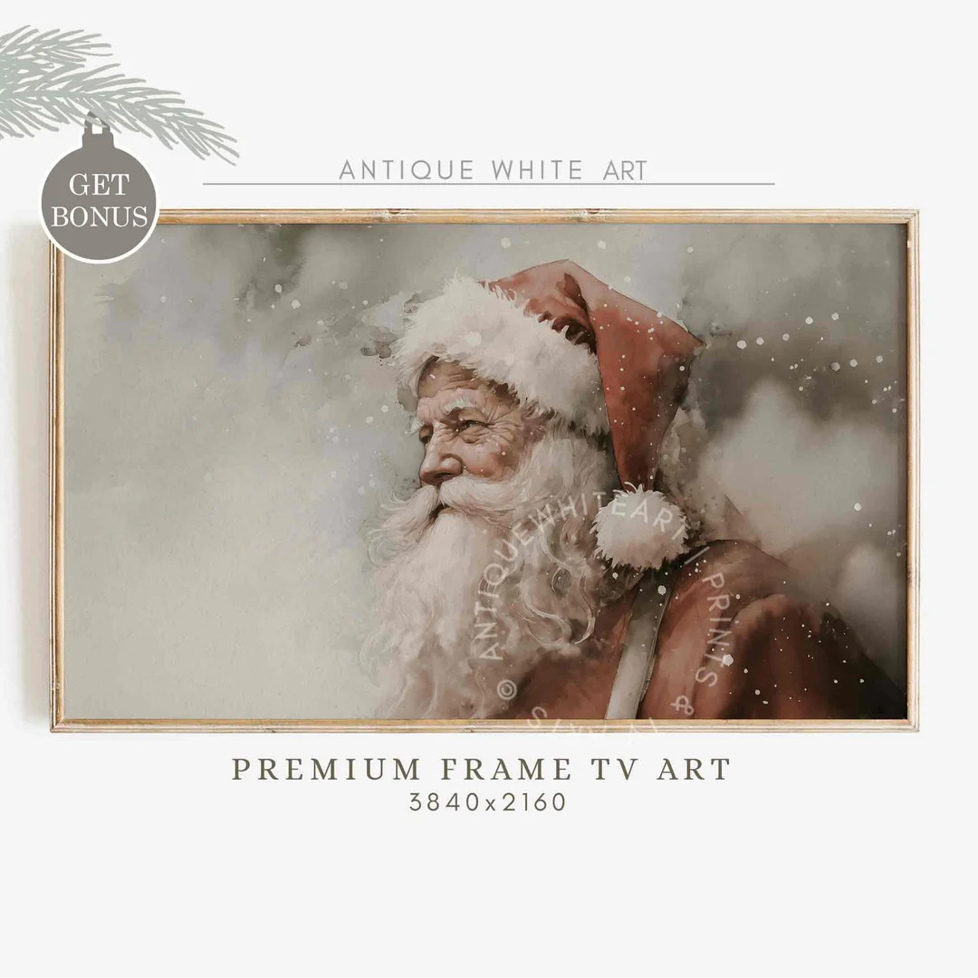 Santa Frame TV Art, Santa Claus Art for TV, Farmhouse Christmas Painting, Christmas Holiday Decor... | Etsy (US)