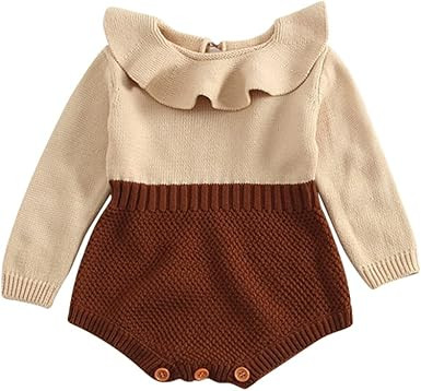 IMEKIS Newborn Baby Girls Sweater Romper Knit Fall Outfit Ruffles Long Sleeve Knitted Bodysuit Wi... | Amazon (US)