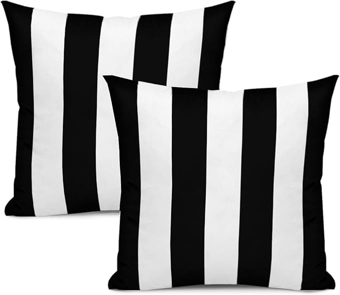 2 Sets Striped Decorative Throw Pillow Covers, 18x18 Inch for Living Room Couch Bed Sofa, Black a... | Amazon (US)