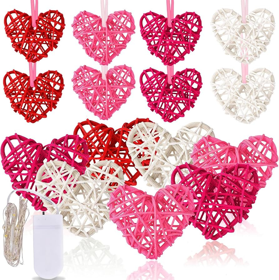 NOVWANG 16pcs Valentine's Day Heart Rattan Wicker Balls Heart Shape Hanging Ornaments Vase Bowl F... | Amazon (US)