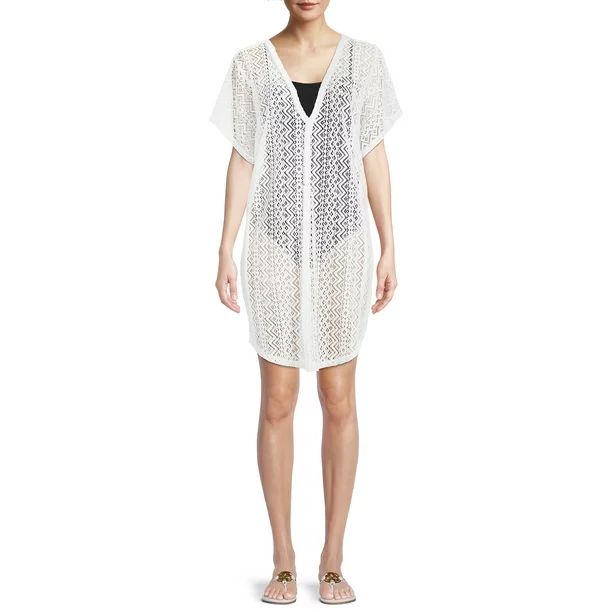 Time and Tru Women's and Women's Plus V-Neck Wavy Side Shirt Cover Up - Walmart.com | Walmart (US)