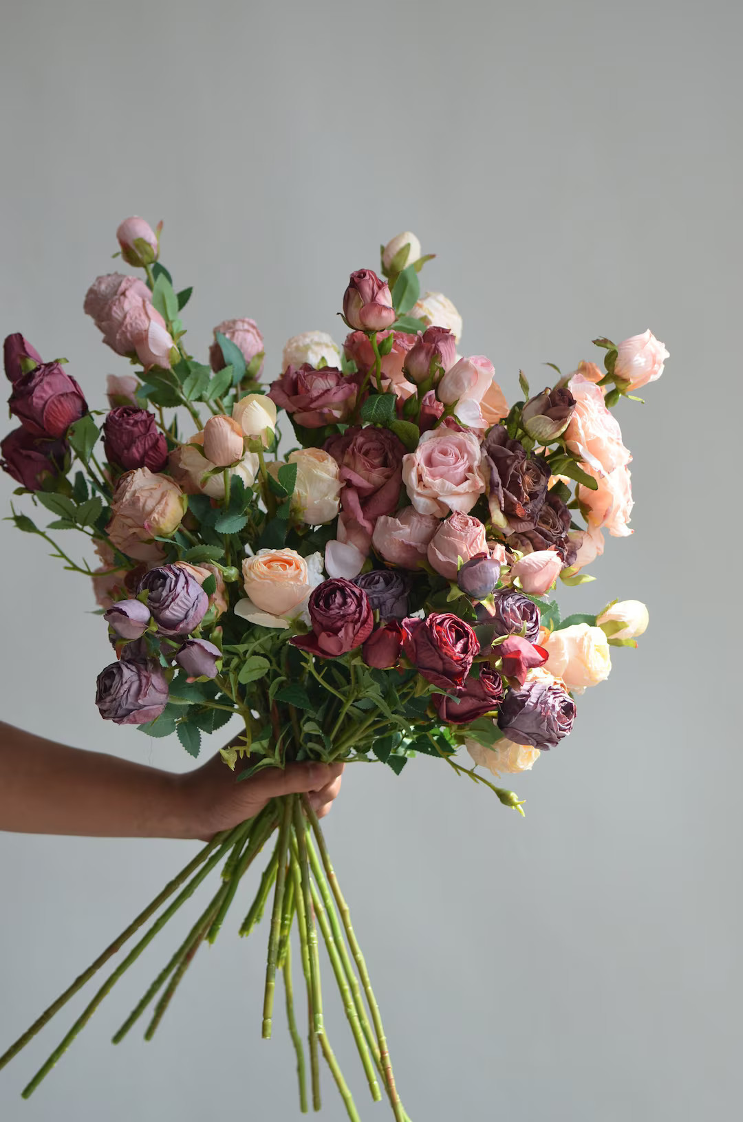 24.8“ Fake Fall Colors Roses, 5 Heads Dried Look Rosebuds, Vintage Wedding/Home/Kitchen Decorat... | Etsy (US)