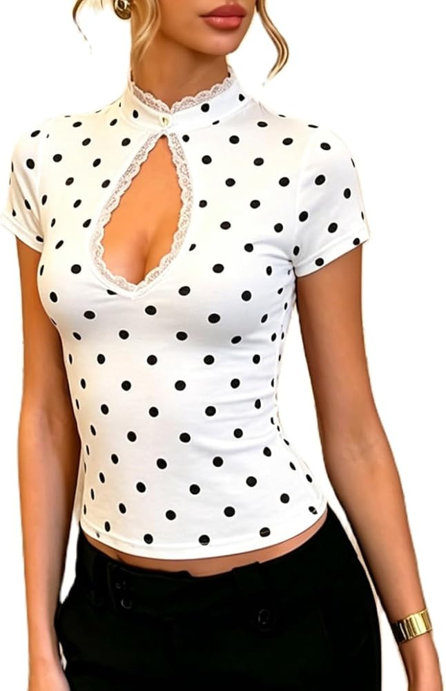 Women Lace Cheongsam Top Short Sleeve Mandarin Collar Shirt Sheer Mesh Floral Patchwork Blouse Se... | Amazon (US)