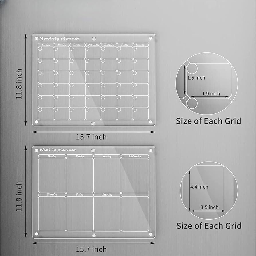 CESTATIVO 2PCS Magnetic Acrylic Monthly and Weekly Calendar for Fridge, 16"x12" Clear Dry Erase B... | Amazon (US)