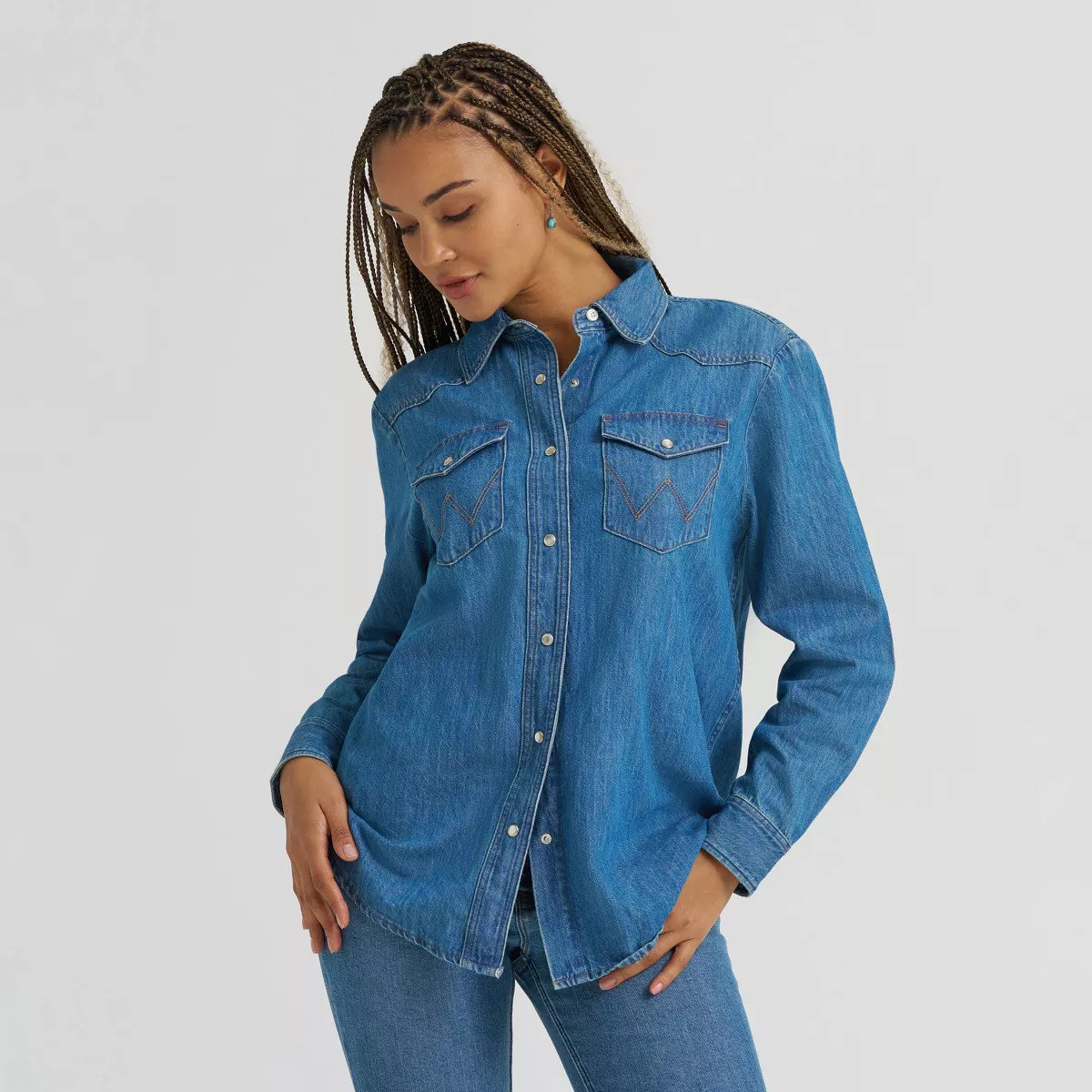 Wrangler Women's Long Sleeve Denim Shirt - Forever Wash 3X | Target