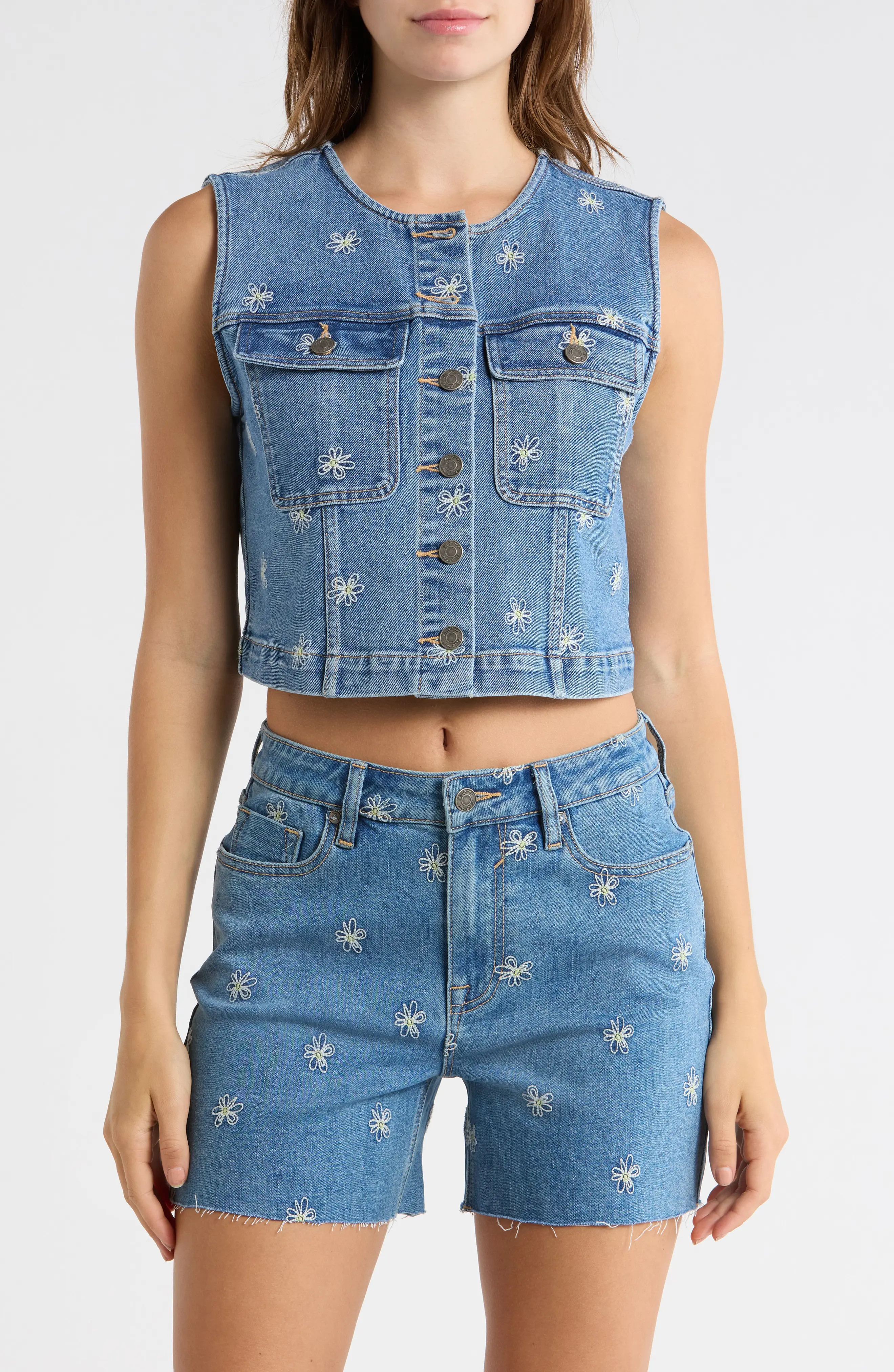 Daisy Embroidered Denim Vest (Women) | Nordstromrack | Nordstrom Rack