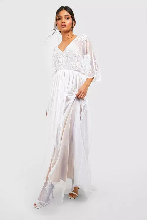 Bridesmaid Hand Embellished Kimono Mesh Maxi | Boohoo.com (US & CA)