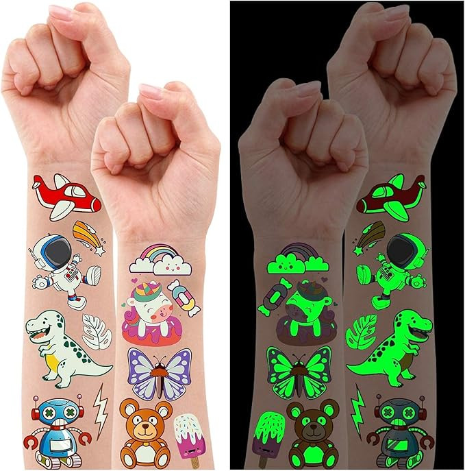 Partywind 380 Styles (30 Sheets) Luminous Tattoos for Kids, Mixed Styles Temporary Tattoos Sticke... | Amazon (US)