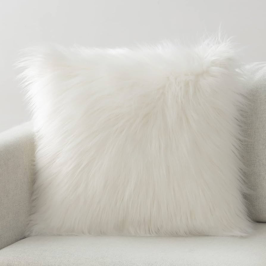 Phantoscope Faux Fur Solid Decorative Pillow Cover Fluffy Throw Pillow Mongolian Luxury Fuzzy Pil... | Amazon (US)