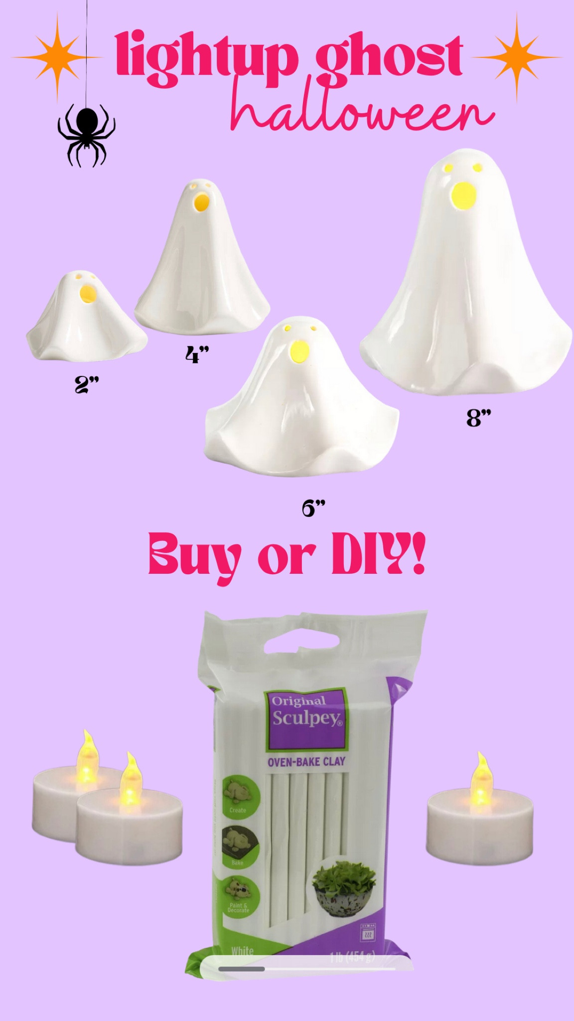 Halloween decor BUY or DIY - these ghosts range from 2” - 8” and light up. They’re easy to mold and bake or make with air dry clay. Easy project for Halloween  

#LTKunder50 #LTKSeasonal #LTKhome