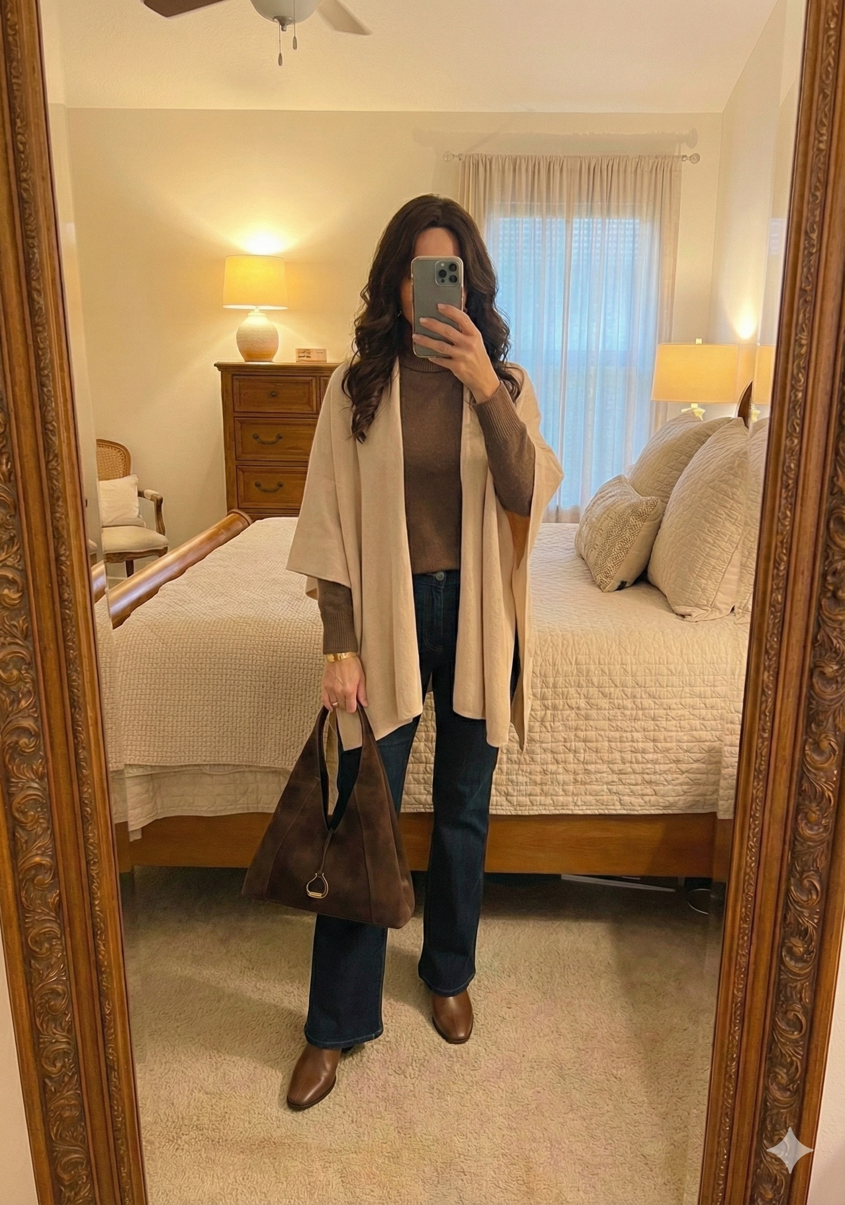 All about that tonal dressing! Pairing my favorite cozy knit poncho with rich browns and dark denim for a polished, cozy feel. Perfect for crisp fall days. 

 #LTKootd #LTKSeasonal #LTKOver40