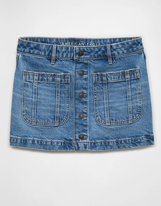 AE Stretch Low-Rise A-Line Denim Mini Skirt | American Eagle Outfitters (US & CA)