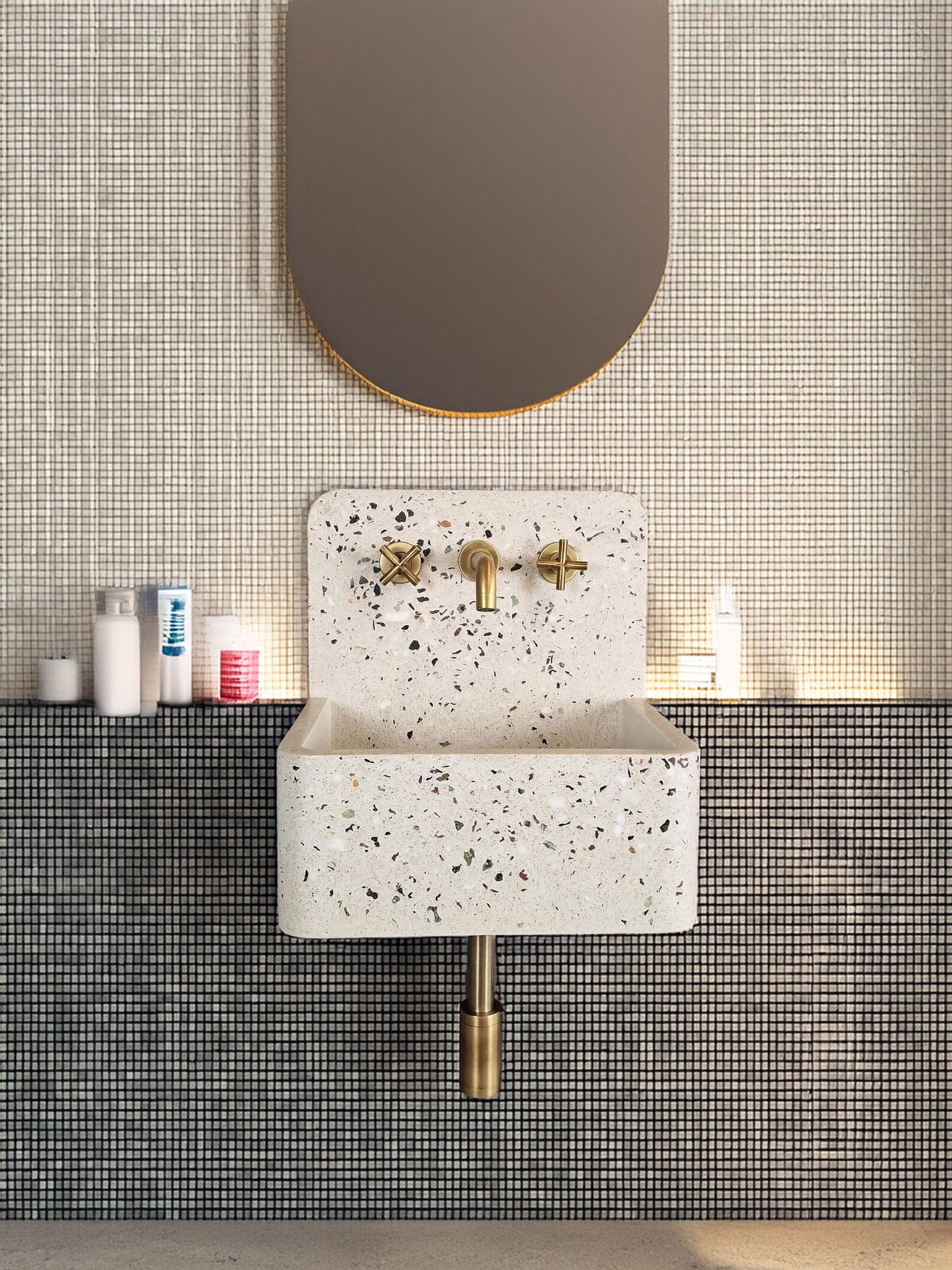 Terrazzo Concrete Bucket Sink, High Back Wall Mount Modern Bathroom Sink, White and Gray Floating... | Etsy (US)