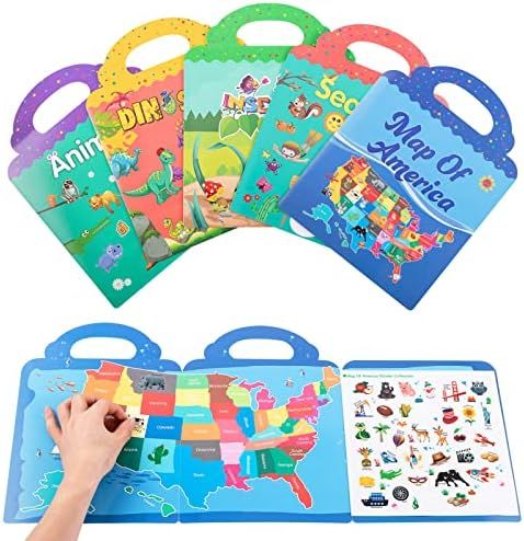 5 Pcs Reusable Sticker Books for Kid- Large Portable Reusable Static Sticker Toys with Map Animal... | Amazon (US)