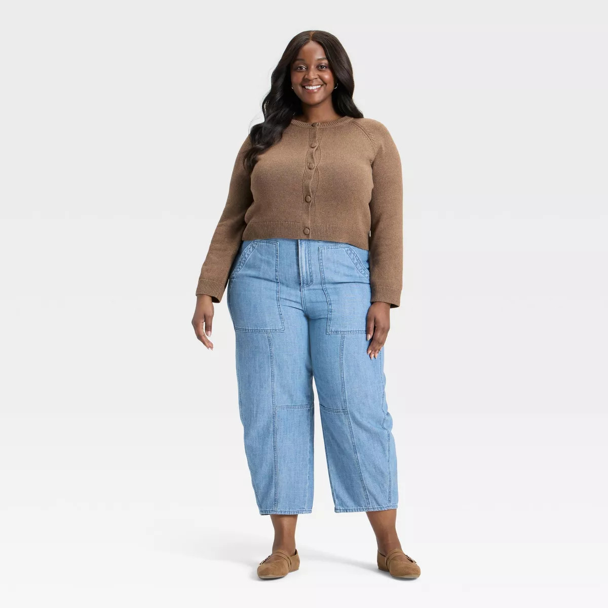 Women's Button-Down Cardigan Sweater - Universal Thread™ Brown 4X | Target
