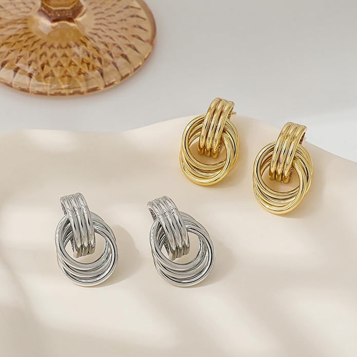 Trendy Gold Plated Knot Earrings for Women Chunky Statement Drop Dangle Earrings Lightweight Hypo... | Amazon (US)