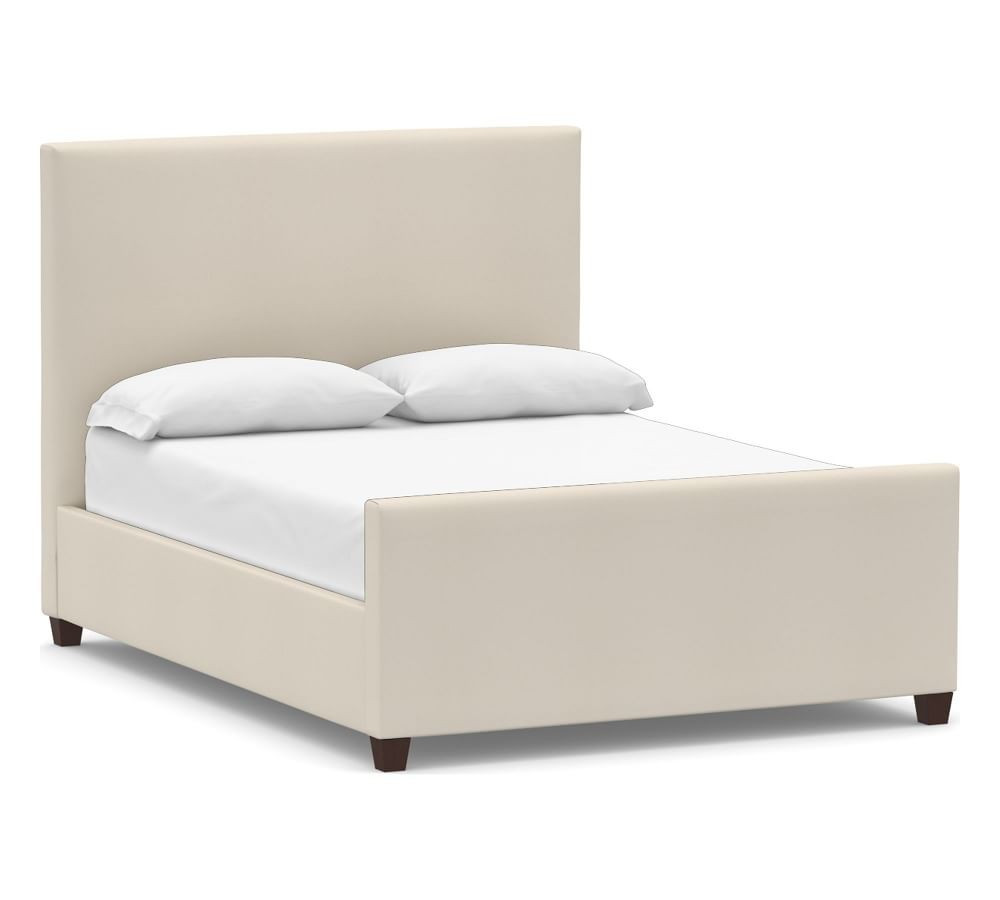 Raleigh Square Upholstered Bed & Tall Footboard without Nailheads, King, Twill Cream | Pottery Barn (US)