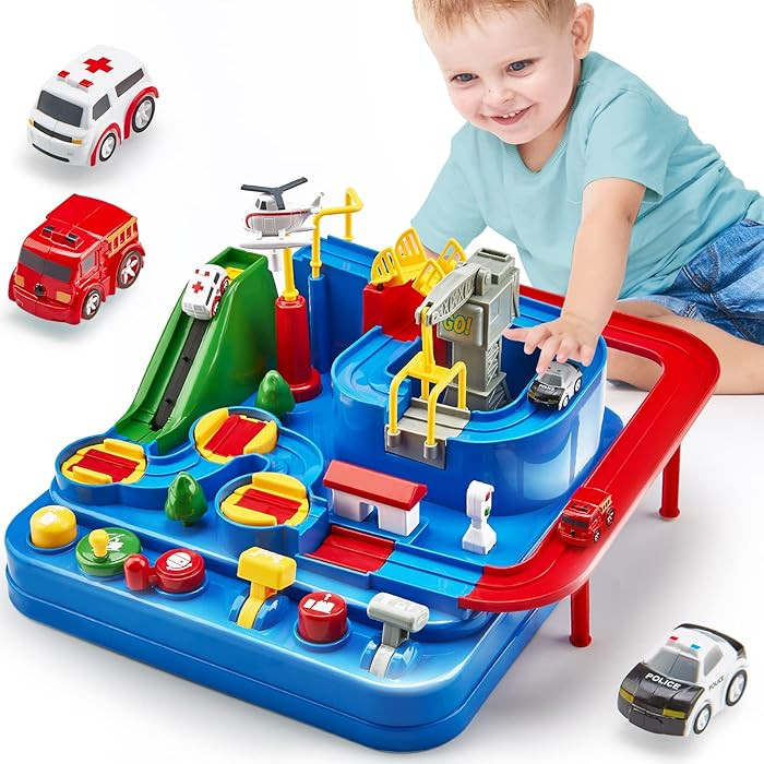 hahaland Toys for 3 Year Old Boys - Large Car Race Track for Toddlers 3-5, City Rescue Toy, Fine ... | Amazon (US)