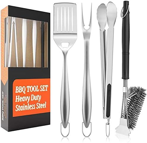 SHINESTAR Sturdy Grill Tools Set, Heavy Duty Grill Utensils Set with BBQ Brush, 3-in-1 Stainless Ste | Amazon (US)
