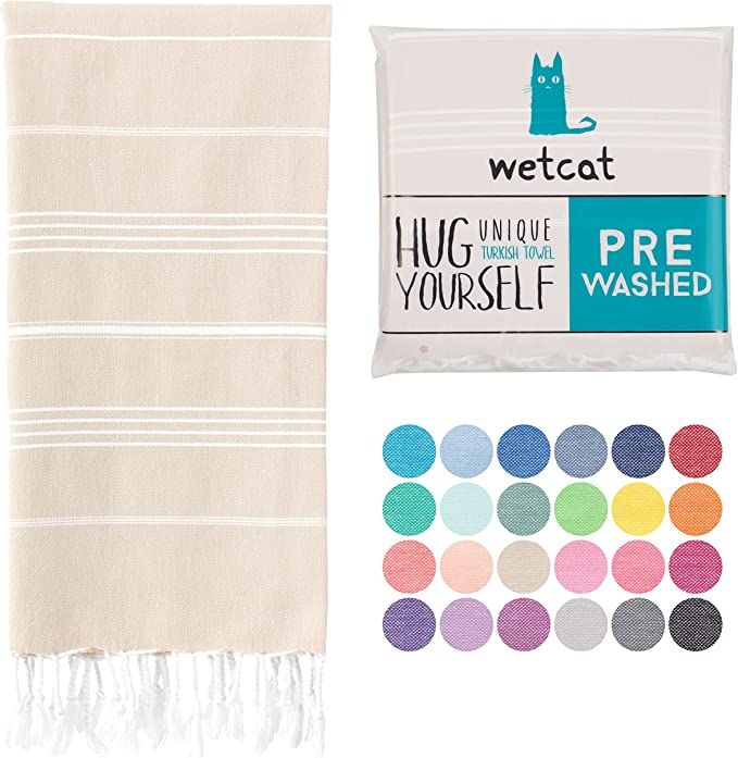 WETCAT Turkish Beach Towel (38 x 71) - Prewashed for Soft Feel, 100% Cotton - Quick Dry Beach Tow... | Amazon (US)