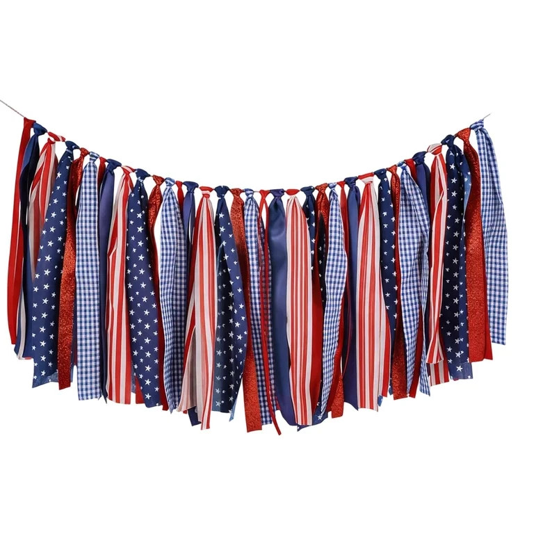 4th of July Tassel Garland Red White Blue Decorations Patriotic Fabric Rag Banner Vintage Indepen... | Walmart (US)