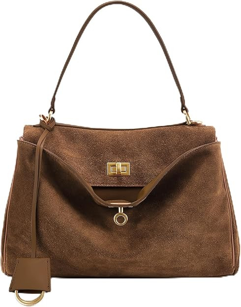 Genuine Leather Purse for Women: Suede Leather Tote Bag - Fashion Ladies Shoulder Handbag for Tra... | Amazon (US)