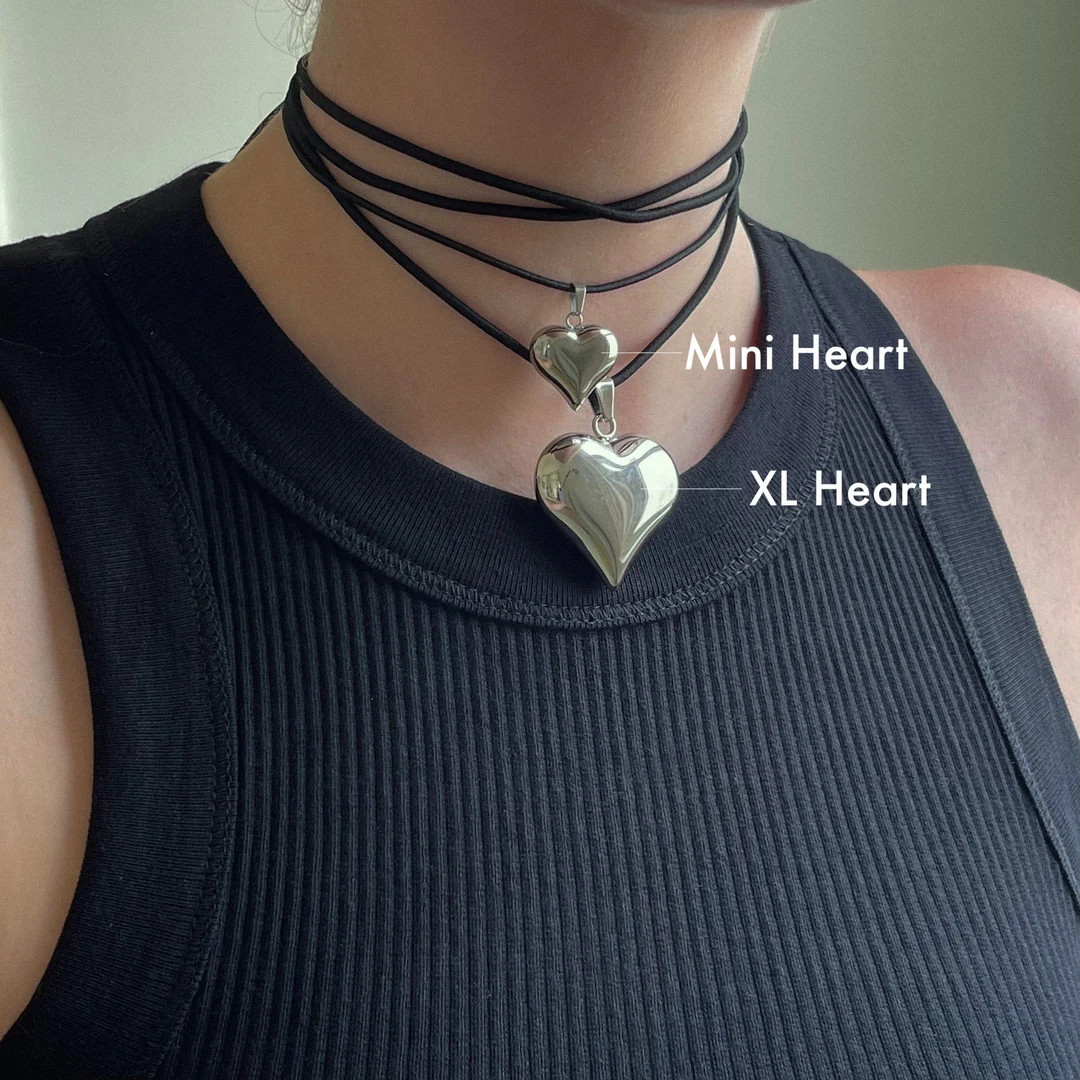 Handmade Stainless Steel Puffed Heart Necklace: Black Cord Wrap Choker - Etsy | Etsy (US)