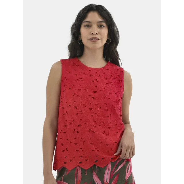 Time and Tru Women's Eyelet Embroidery Top, Sizes XS-XXXL - Walmart.com | Walmart (US)