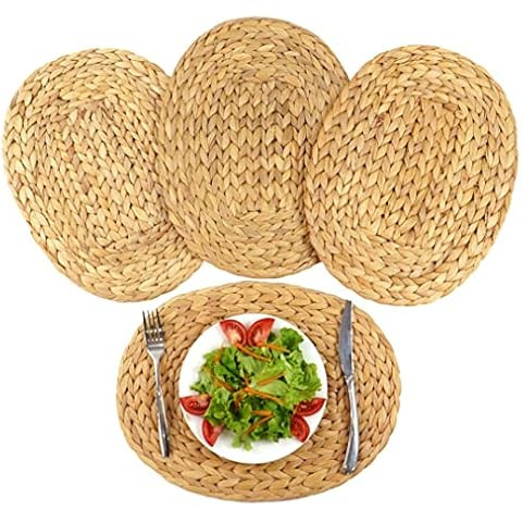 Yesland 4 Pack Oval Rattan Placemats - 15.5 X 11.5 Inch Water Hyacinth Woven Place Mat Heat Resis... | Amazon (US)