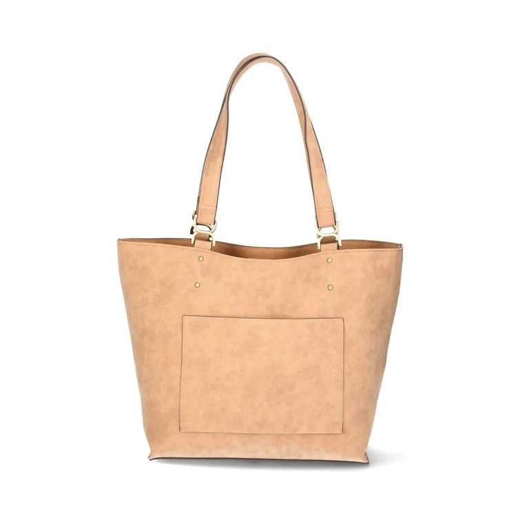 Time and Tru Women's Raya Faux Leather Large Tote Bag, Mocha | Walmart (US)