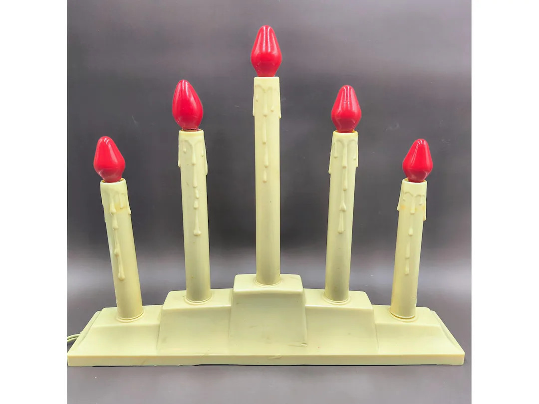 Vintage 5 Light Christmas Candolier Dripping Electric Candles With Red Bulbs - Etsy | Etsy (US)