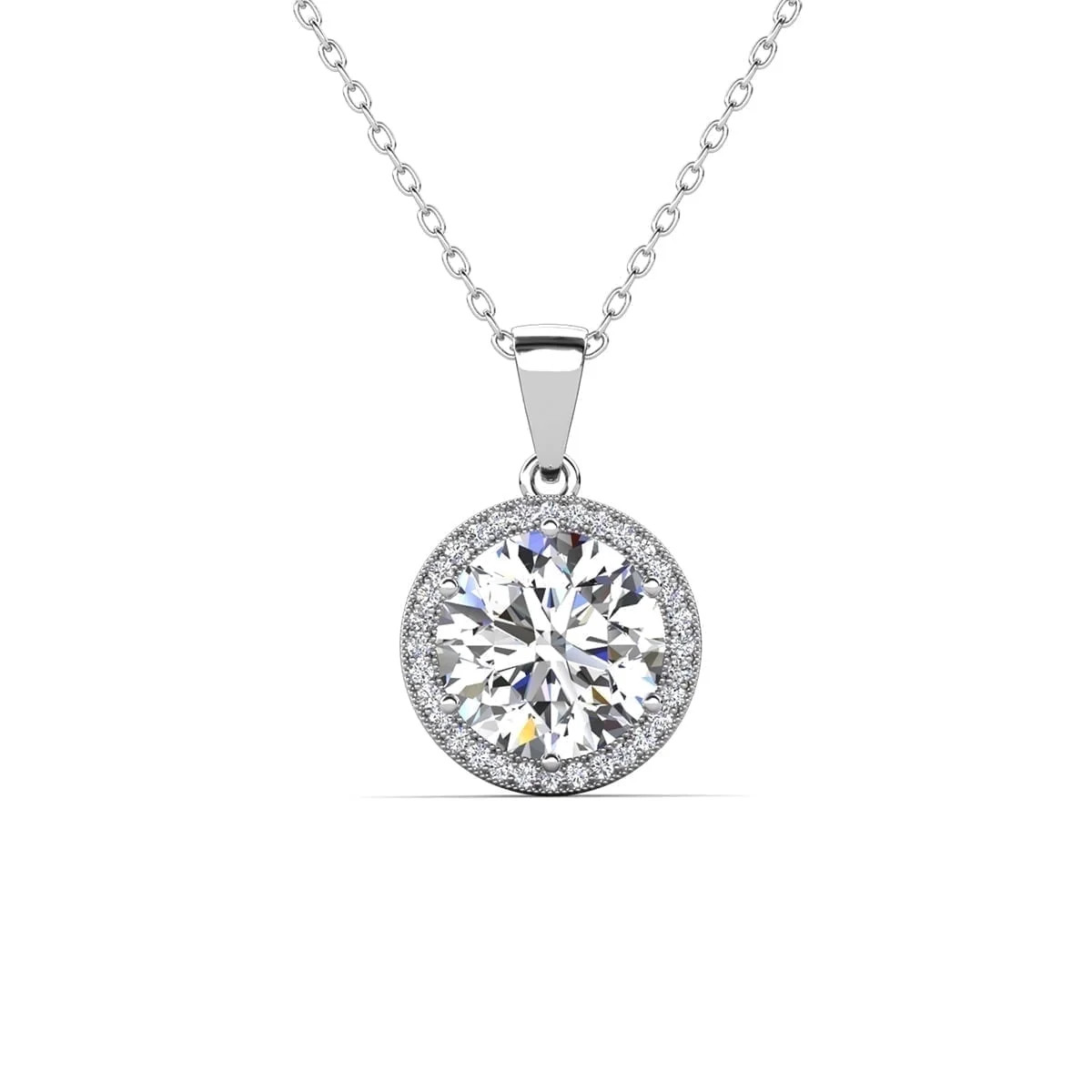 Cate & Chloe Sophia 18k White Gold Plated Halo Necklace with Simulated Diamond Crystals for Women | Walmart (US)